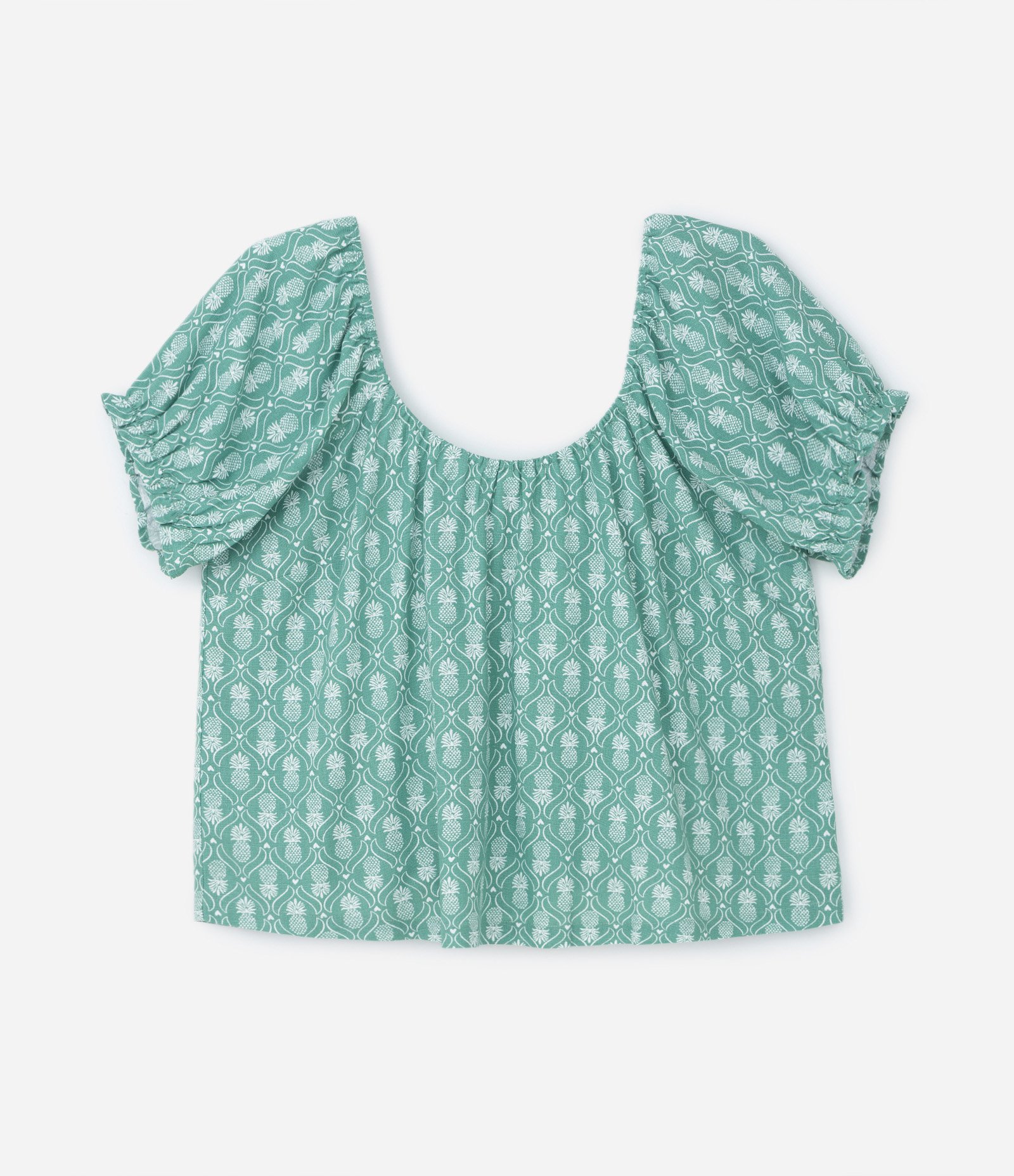 Blusa Viscolinho Manga Bufante e Estampa Curve & Plus Size Verde 4