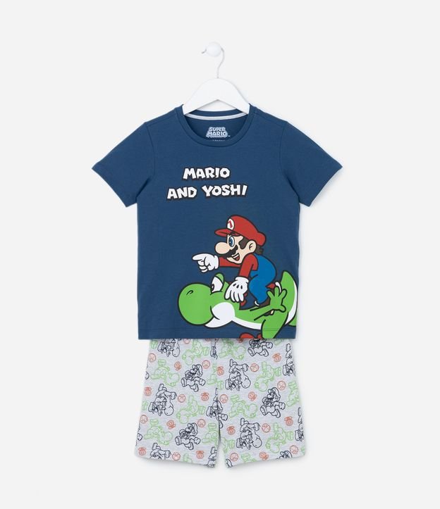 Pijama Infantil em Algodão Estampa Mario e Yoshi - Tam 3 a 8 anos