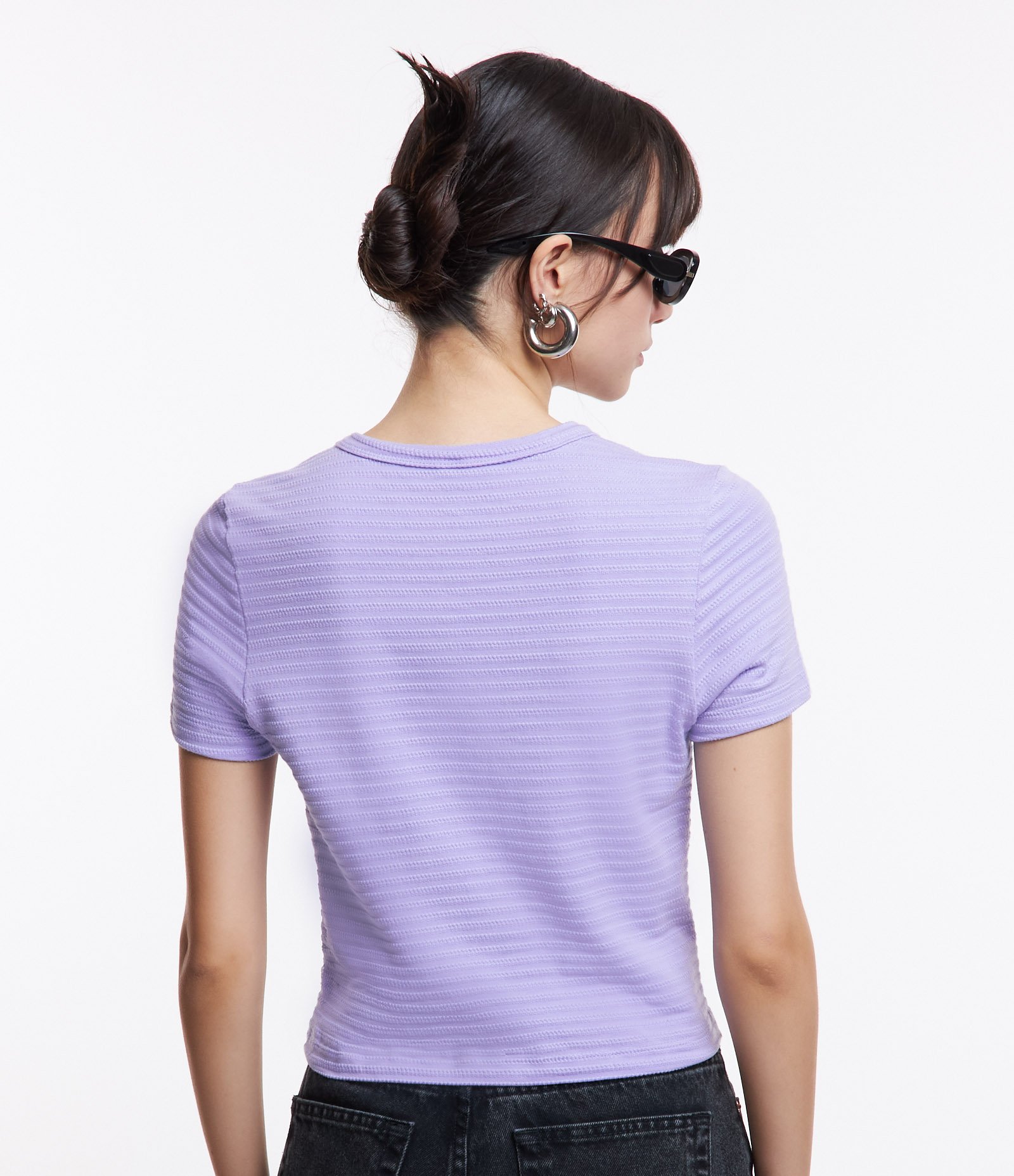Blusa em Algodão com Textura e Manga Curta Lilás 3