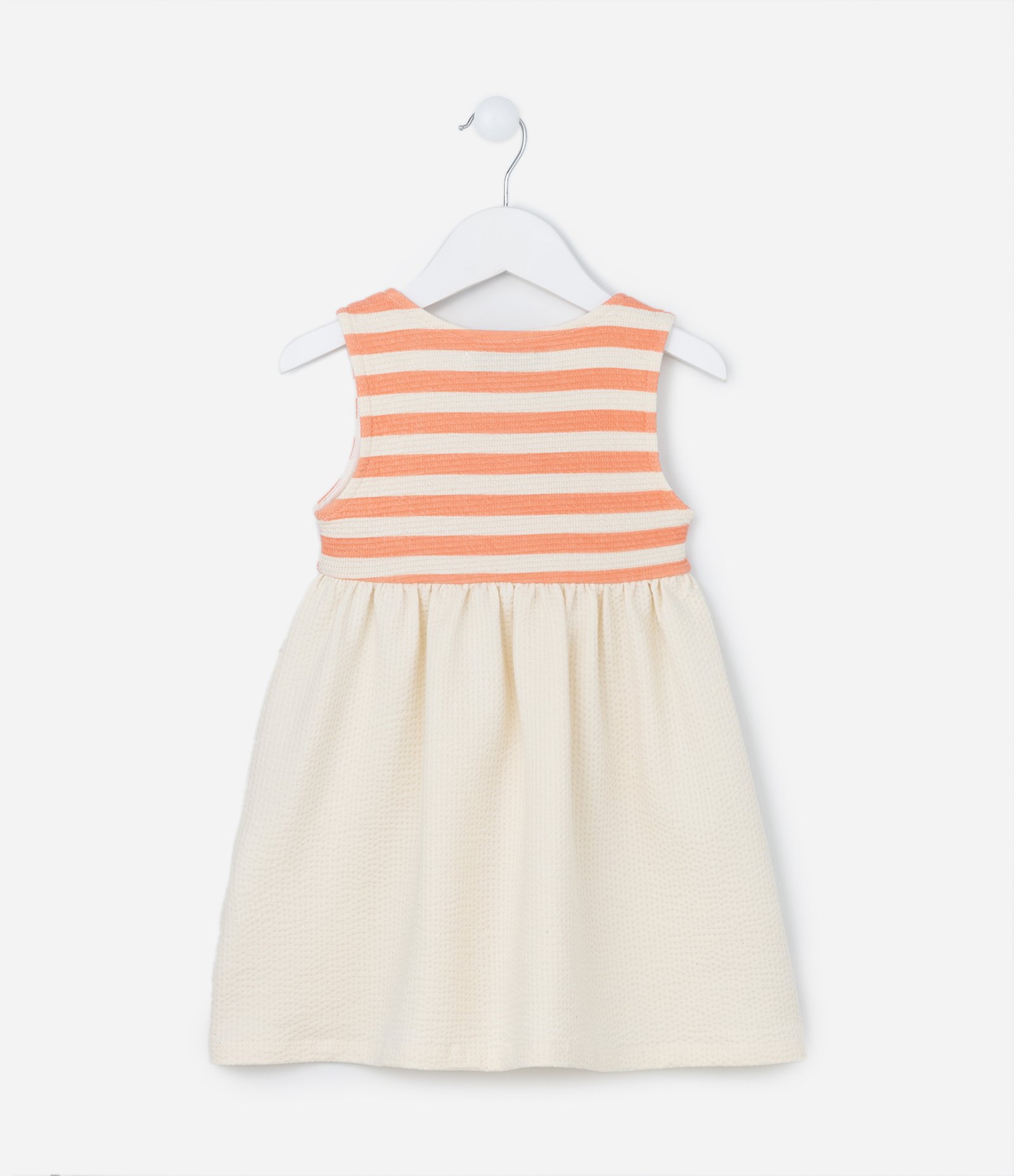 Vestido Infantil Texturizado com Estampa de Listras - Tam 1 A 5 Anos Bege/Laranja 2