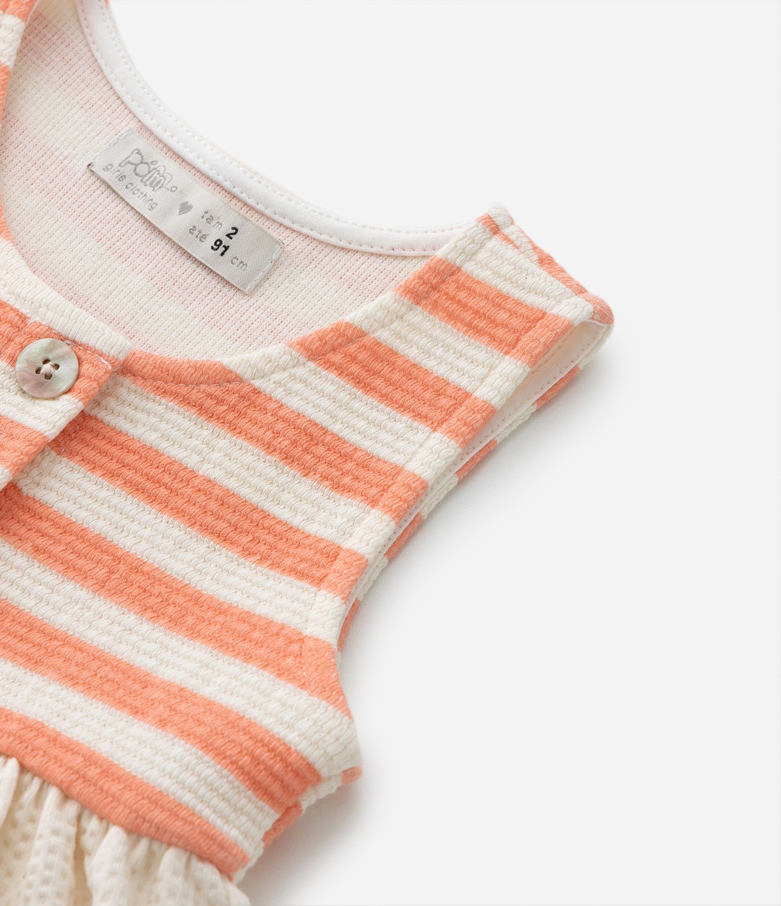 Vestido Infantil Texturizado com Estampa de Listras - Tam 1 A 5 Anos Bege/Laranja 4