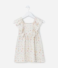 Vestido Infantil com Babados e Estampa Floral - Tam 1 a 5 Anos
