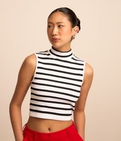 Blusa sem Manga em Seamless com Golinha Alta e Listras
