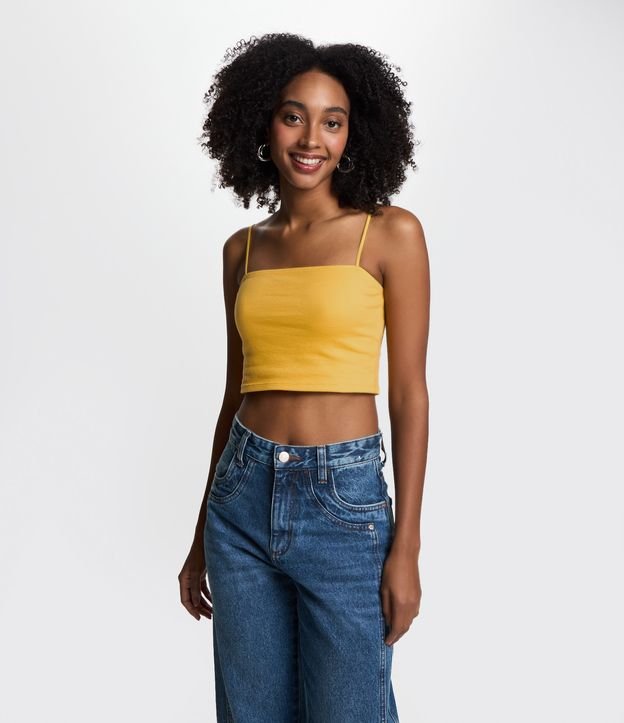 Blusa Cropped de Alça em Ribana Texturizada