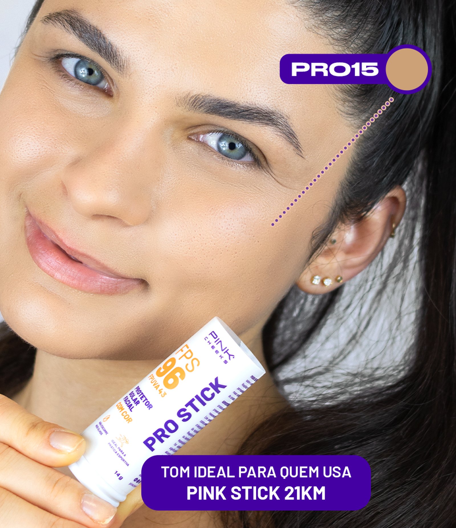Protetor Solar Facial Multifuncional Pro Stick FPS96 PRO15 Pink Cheeks 14g 4