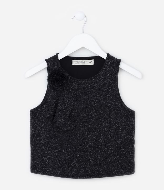 Blusa Infantil em Tule com Fio Metalizado e Flor Aplicada - Tam 5 a 14 Anos