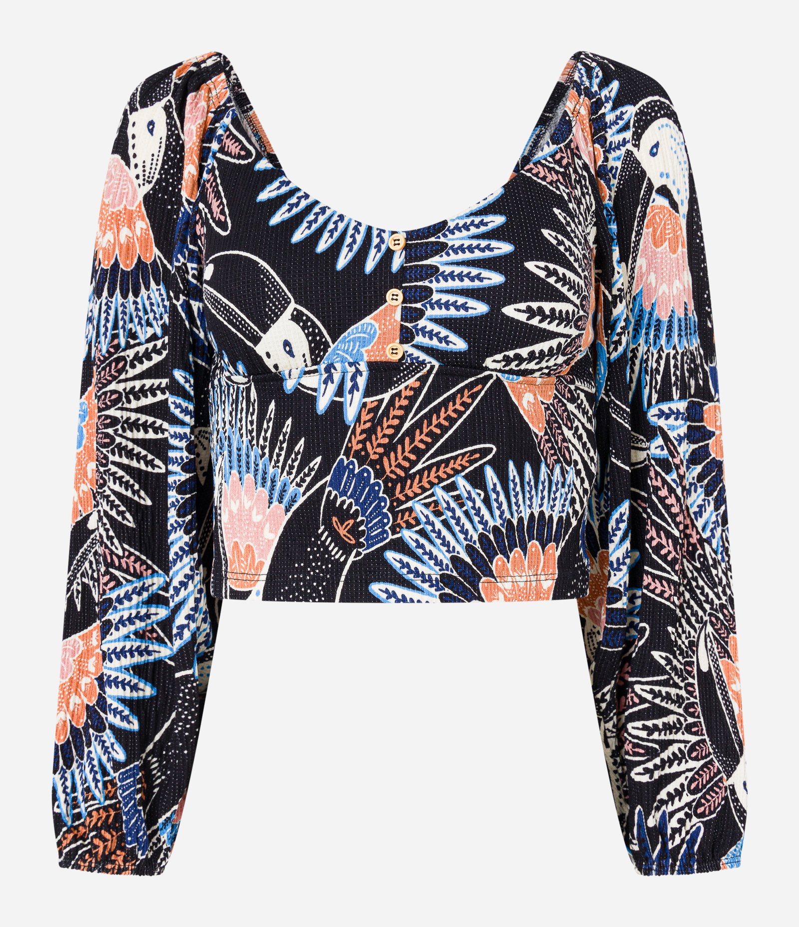 Blusa Texturizada com Estampa de Tucanos Preto 4