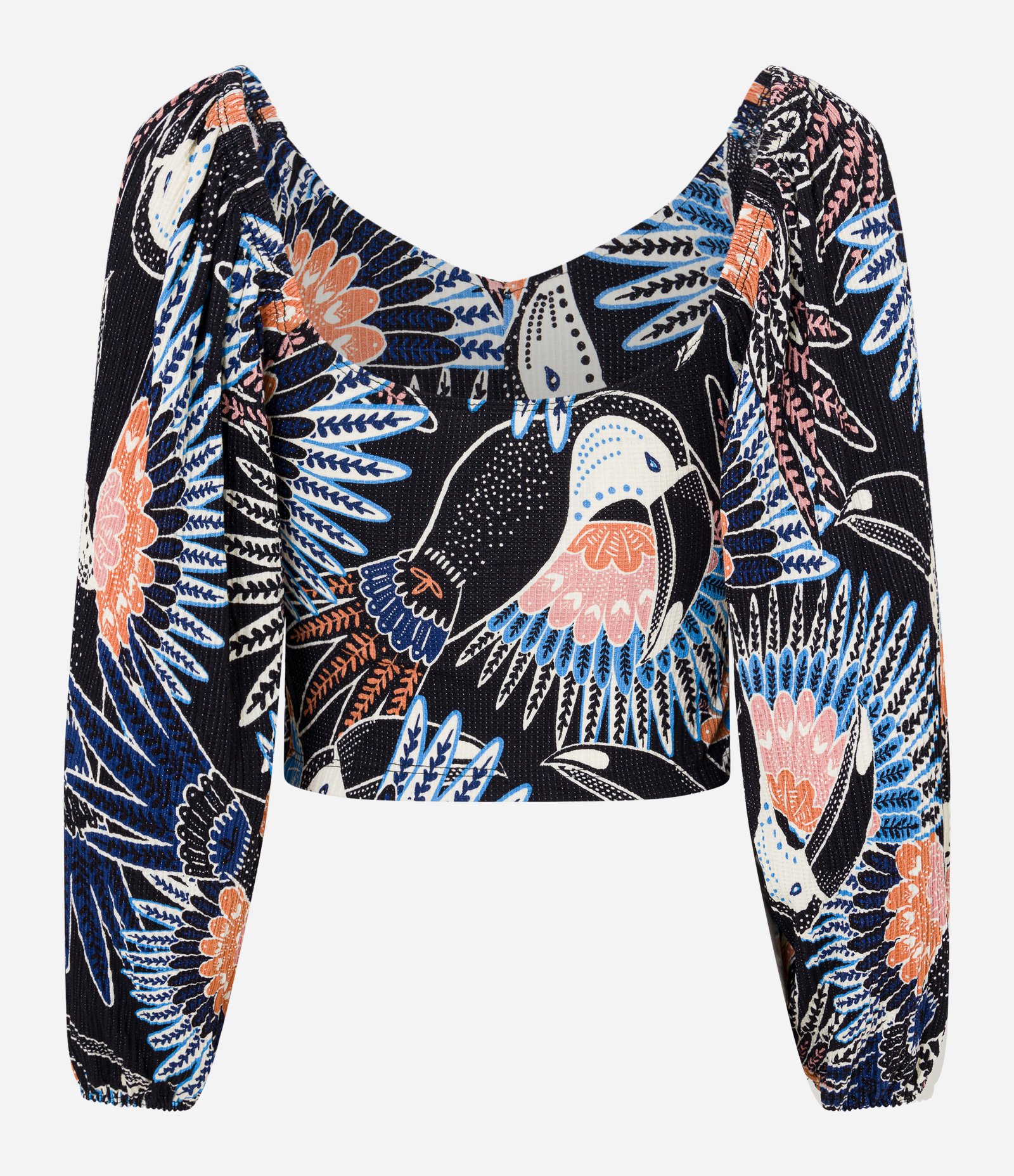 Blusa Texturizada com Estampa de Tucanos Preto 6