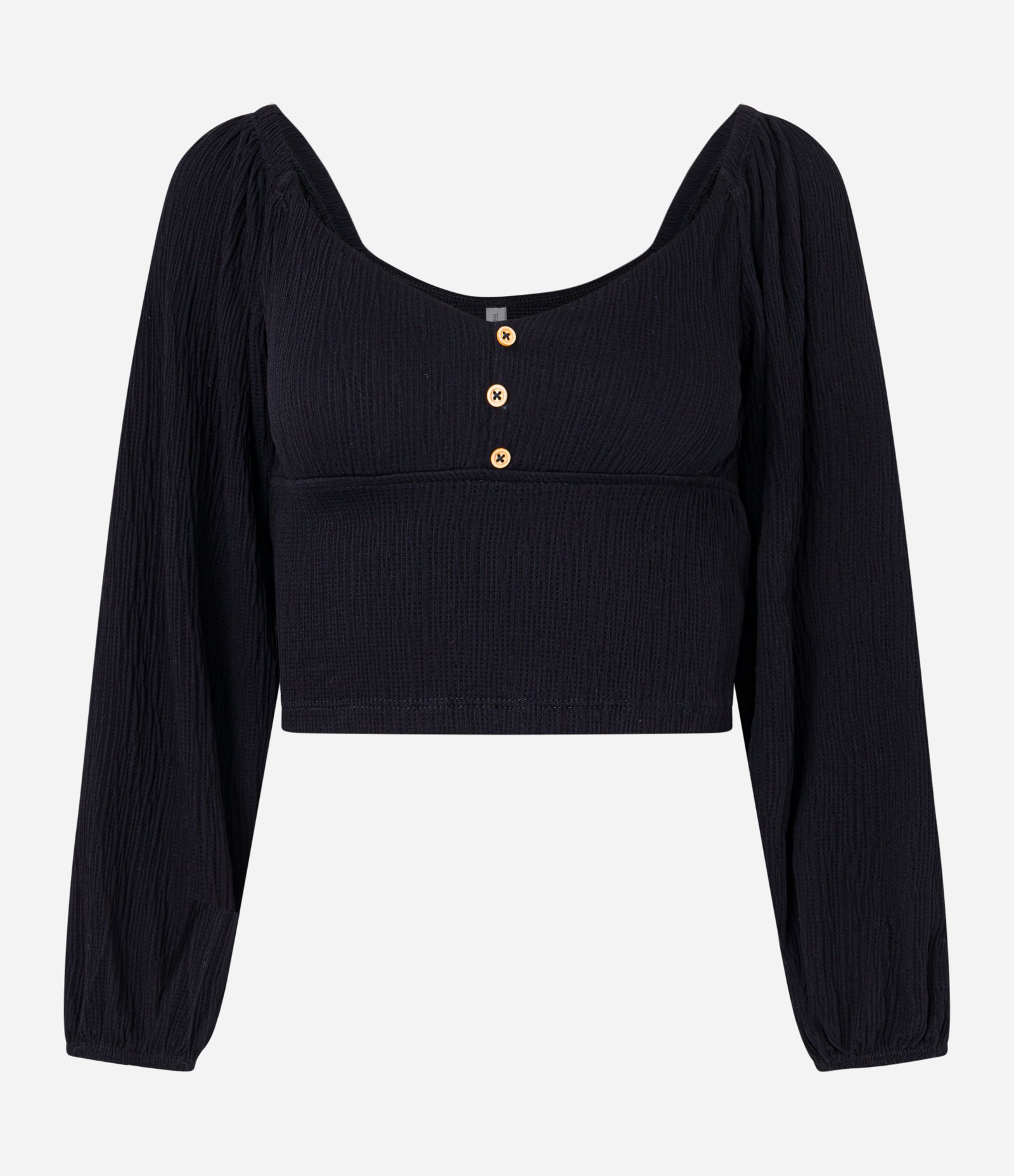 Blusa Curta Texturizada com Botões no Busto Preto 3
