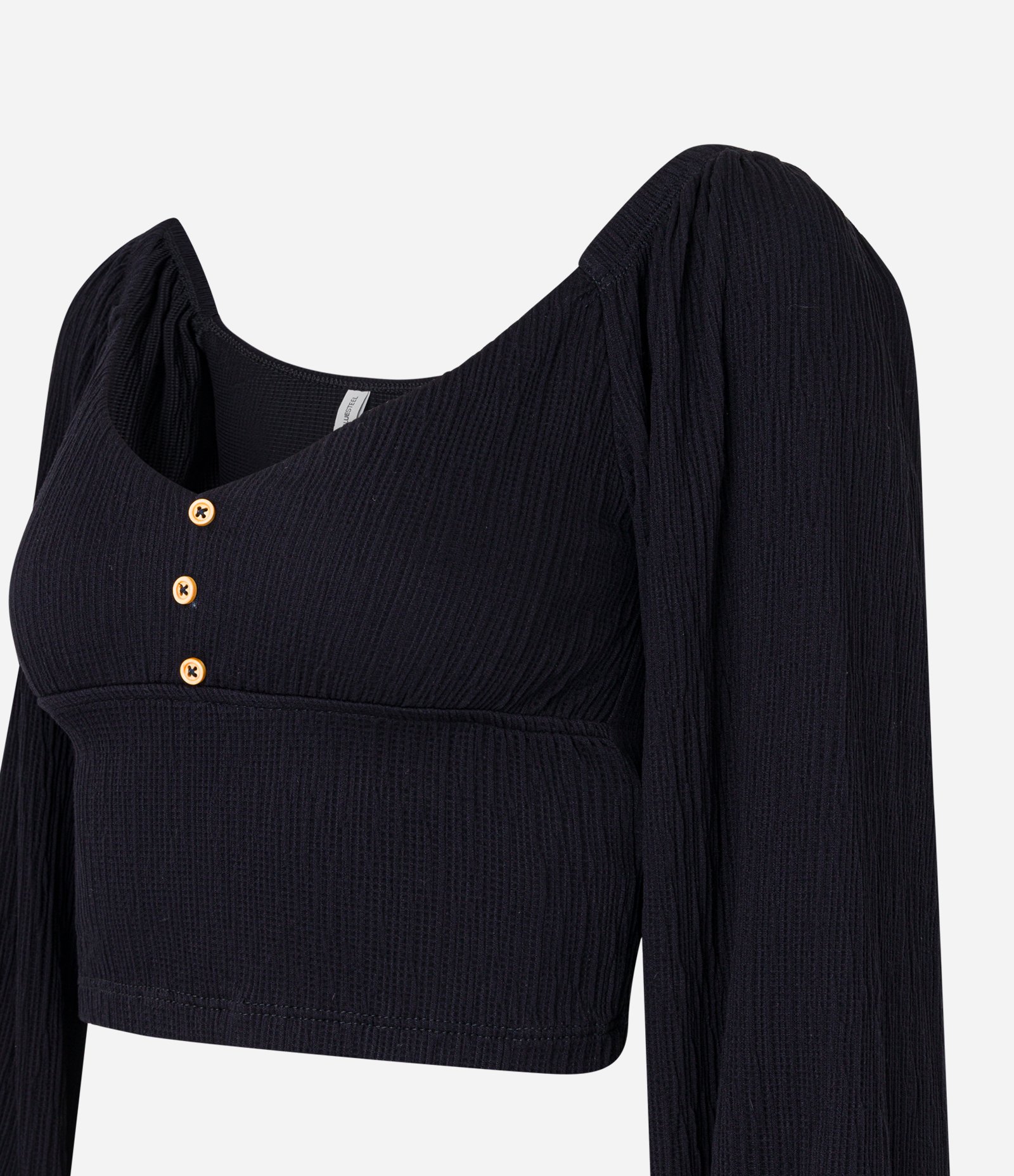 Blusa Curta Texturizada com Botões no Busto Preto 4