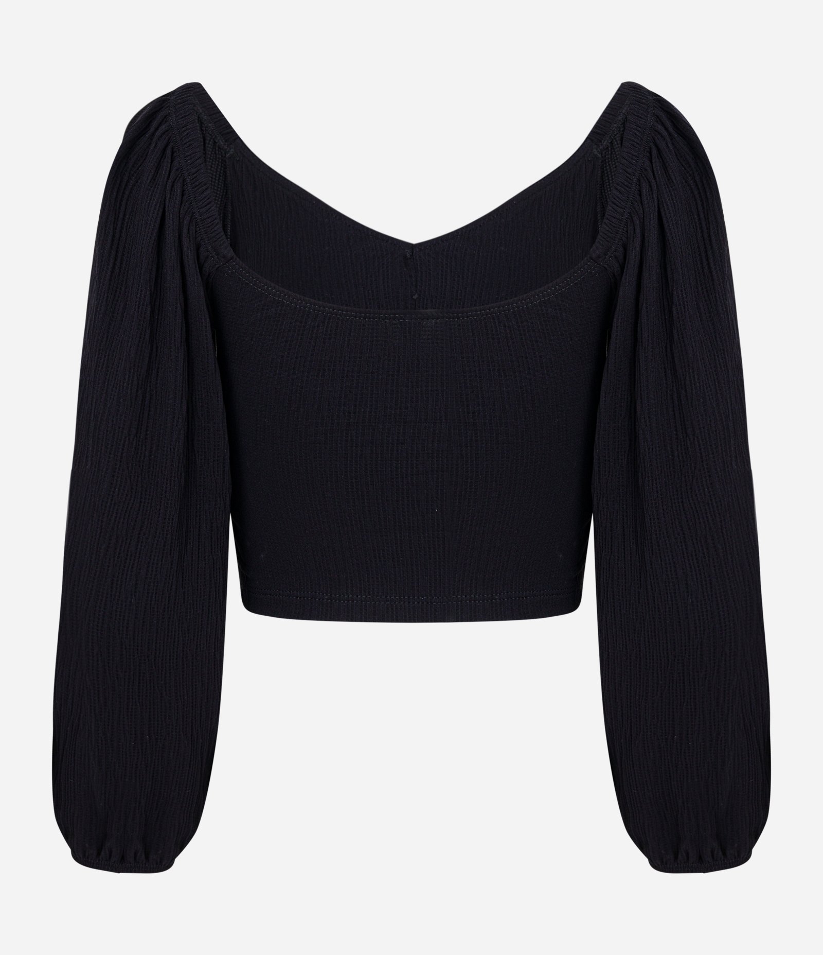 Blusa Curta Texturizada com Botões no Busto Preto 5