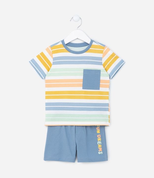 Pijama Infantil com Estampa Listradinha e Bolsinho - Tam 2 a 4 anos
