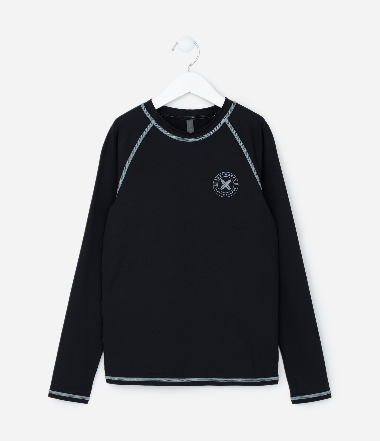 Camiseta Infantil com Proteção UV Estampa Surfing School - Tam 5 a 14 anos Preto 1