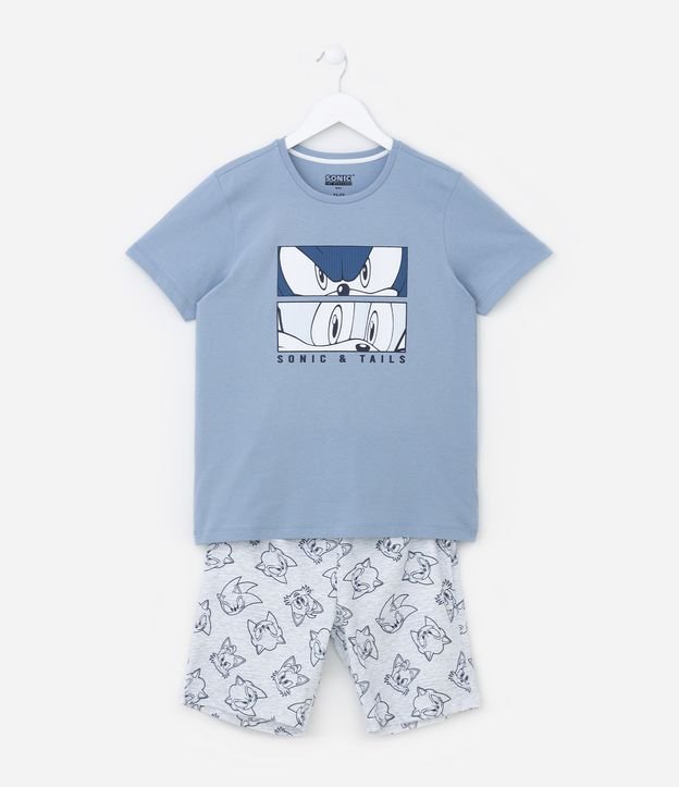 Pijama Curto Infantil em Algodão com Estampa do Sonic - Tam 5 a 14 Anos