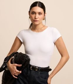 Body em Poliamida com Gola Redonda e Manga Curta