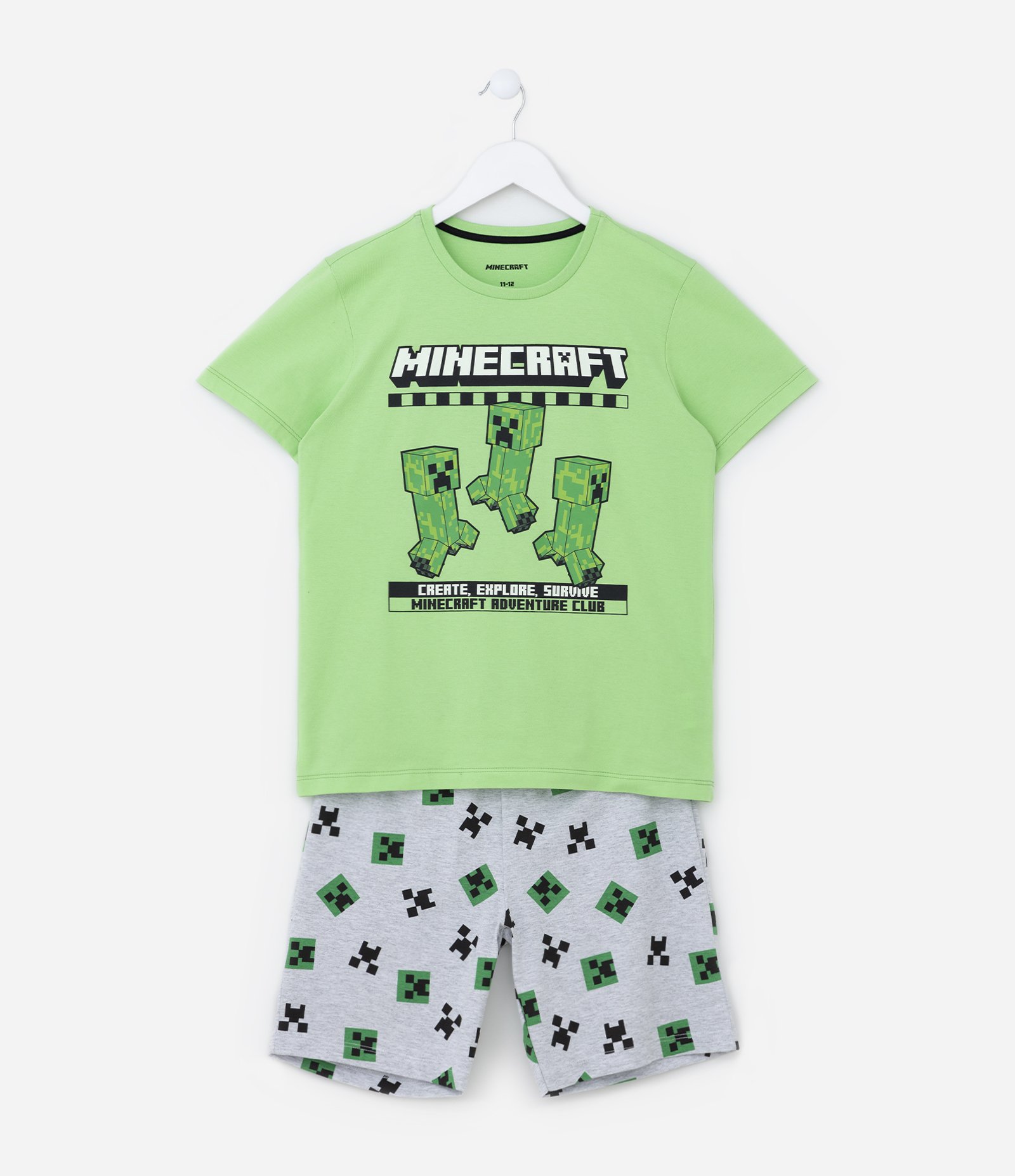 Pijama Curto Infantil com Estampa Minecraft - Tam 05 ao 14 Anos Verde/Cinza 1