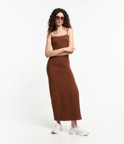 Vestido Longo em Cotton com Fenda na Lateral