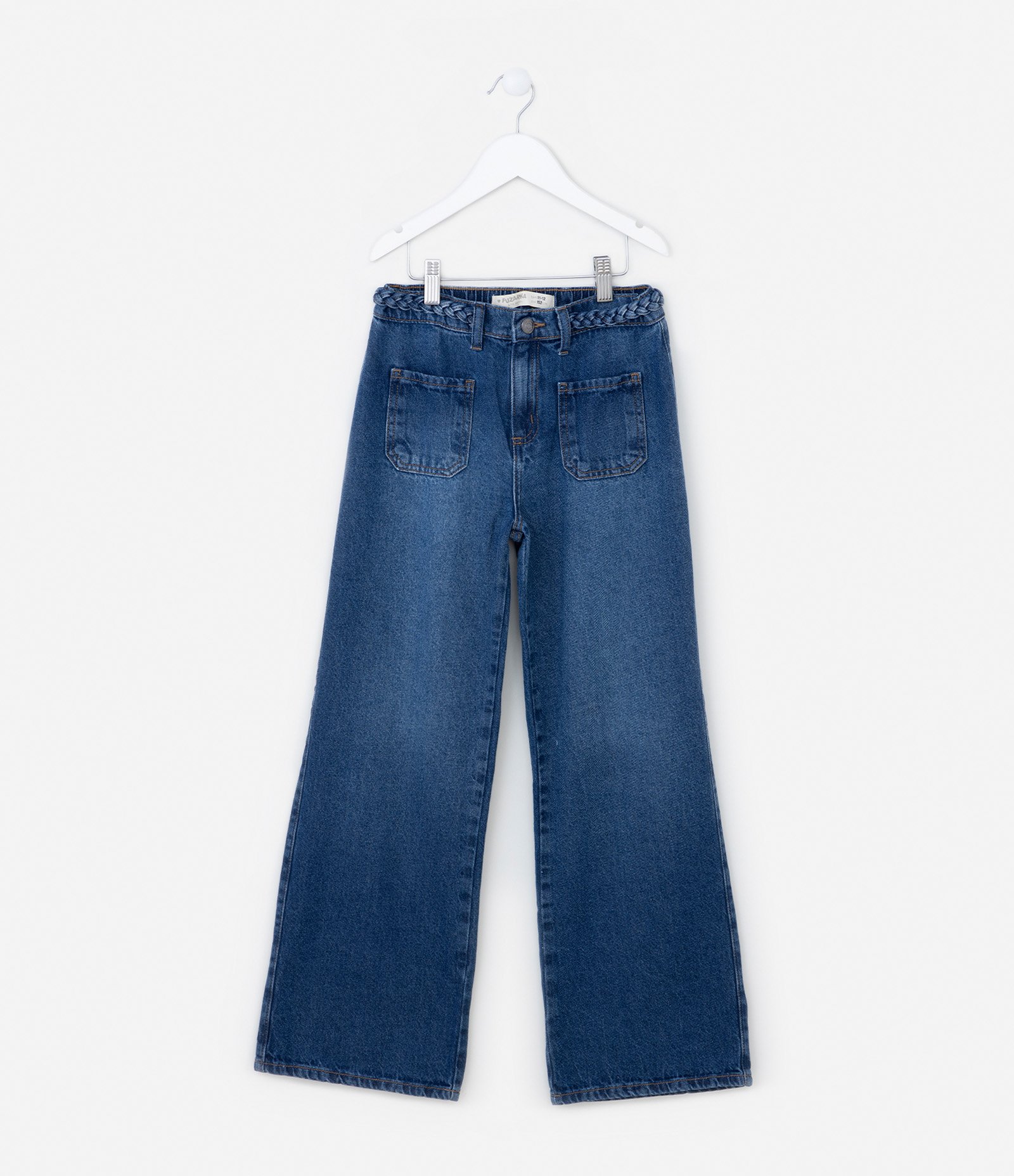 Calça Reta Infantil em Jeans com Cós Trançado - Tam 5 a 14 Anos Azul 1