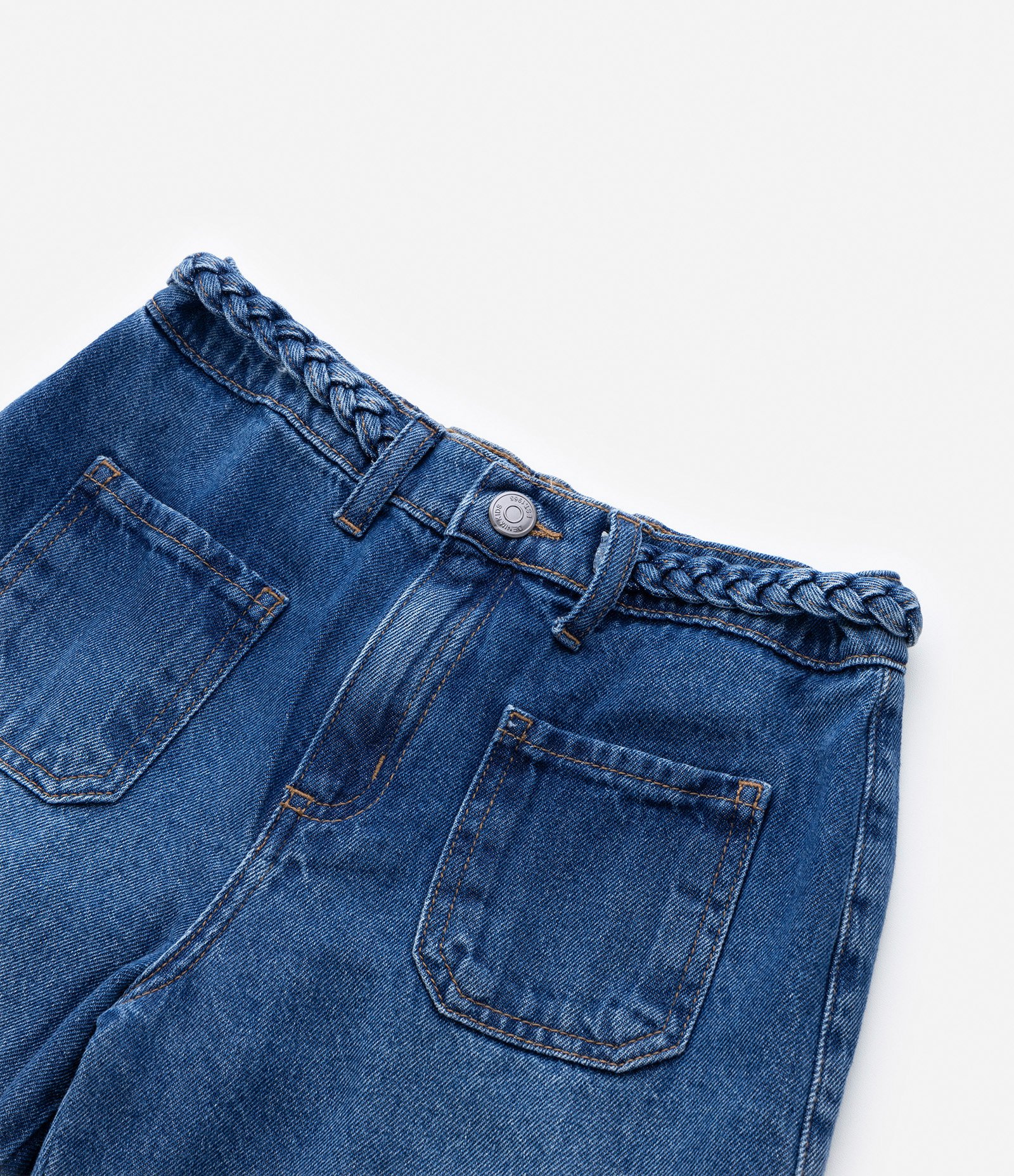 Calça Reta Infantil em Jeans com Cós Trançado - Tam 5 a 14 Anos Azul 5