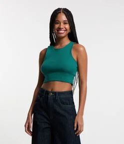 Blusa Cropped sem Manga em Algodão com Textura Canelada
