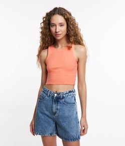 Blusa Cropped sem Manga em Algodão com Textura Canelada