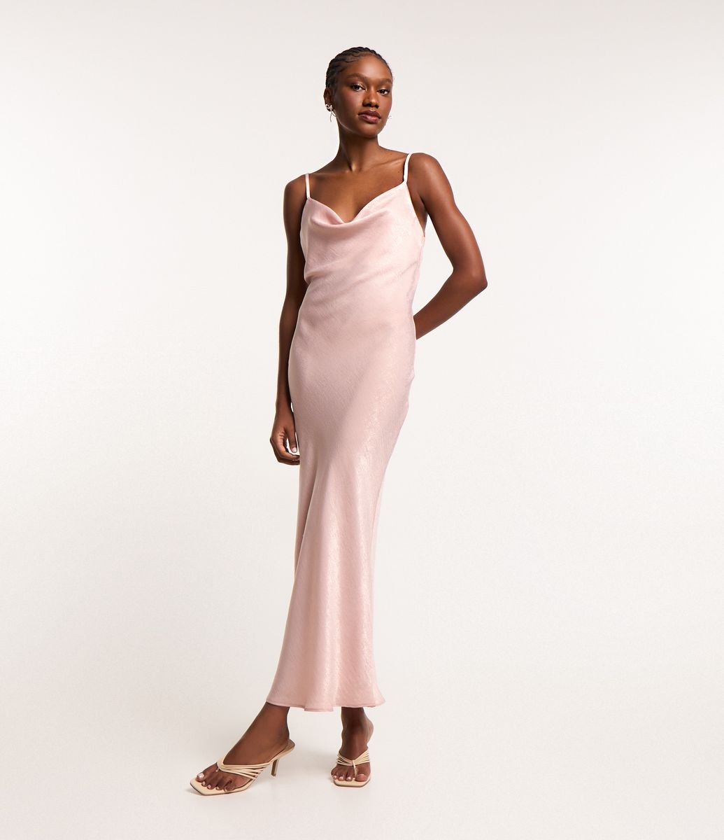 Renner Vestido Midi Tecido Vestido Midi Em Cetim Texturizado Com