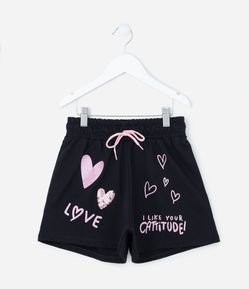 Short Infantil em Moletinho com Estampa de Corações com Brilho - Tam 5 a 14 Anos