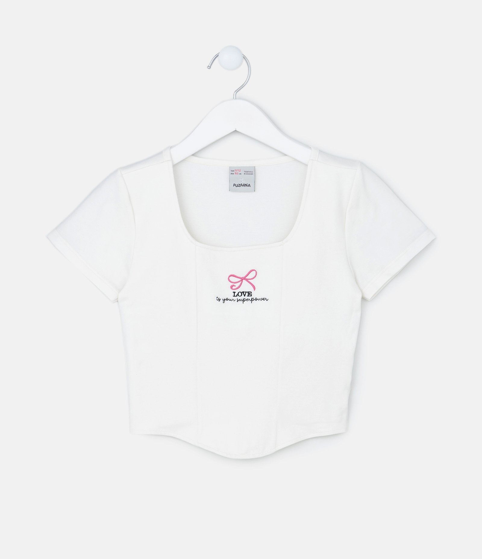 Blusa Cropped Infantil com Bordado de Lacinho - Tam 7 a 14 Anos Branco Neve 1
