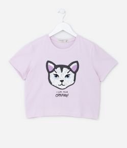 Camiseta Cropped com Bordado em Paetê - Tam 5 A 14 Anos