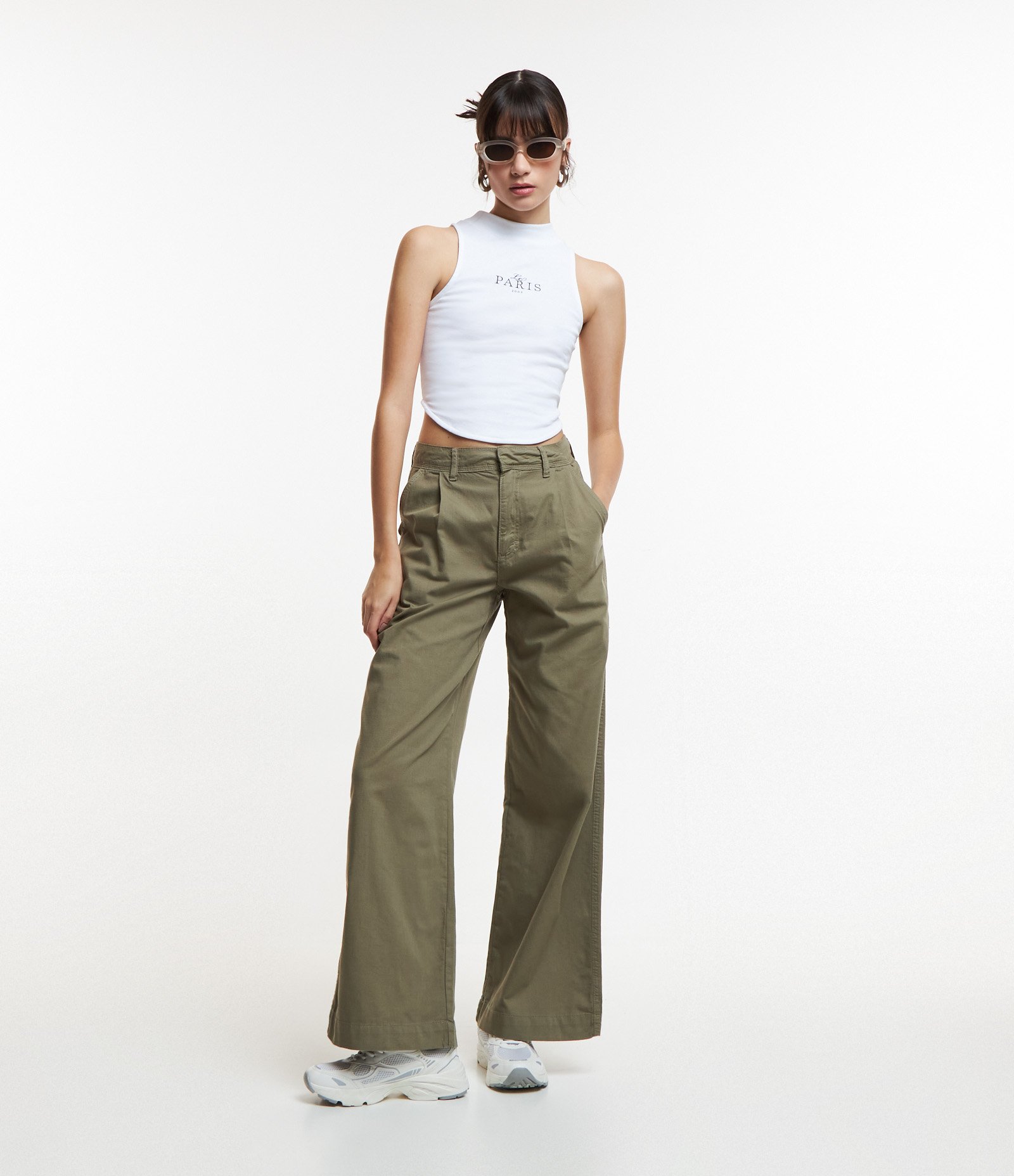 Regata em Algodão com Gola Alta e Lettering Paris Branco 2