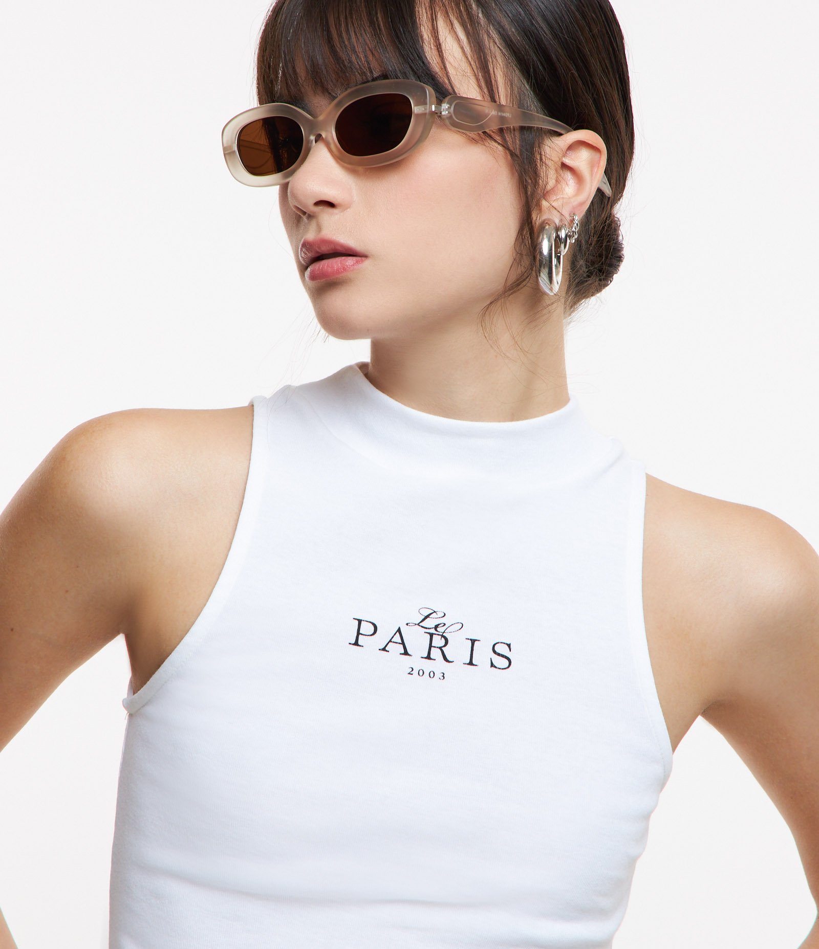 Regata em Algodão com Gola Alta e Lettering Paris Branco 4