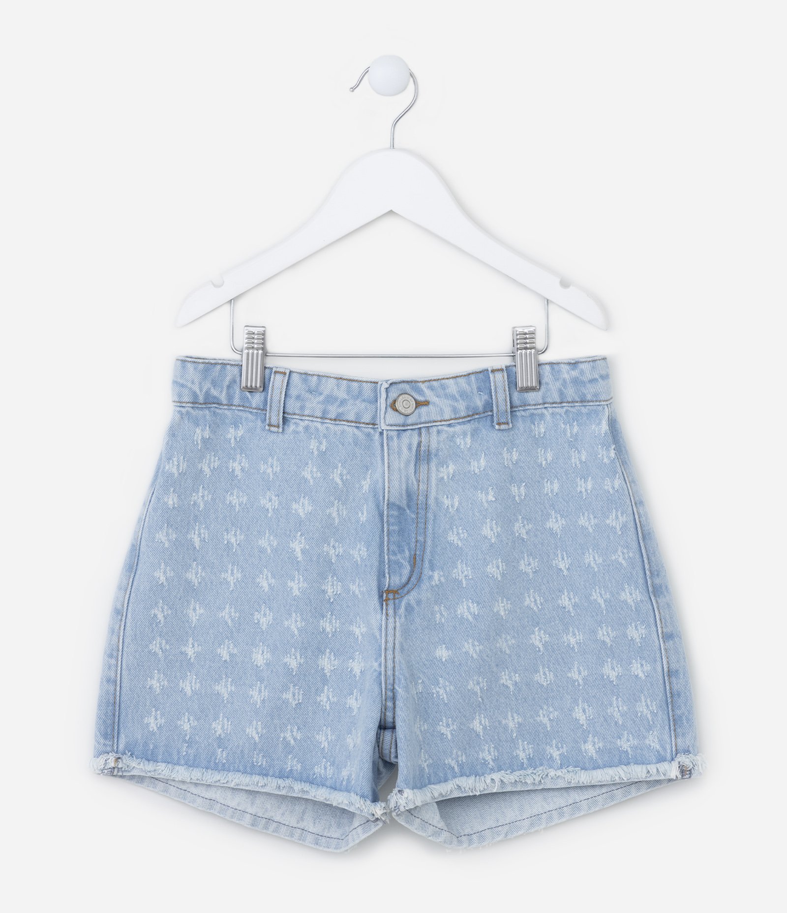 Short Infantil em Jeans com Puídos e Barra a Fio - Tam 5 a 14 Anos Azul 1