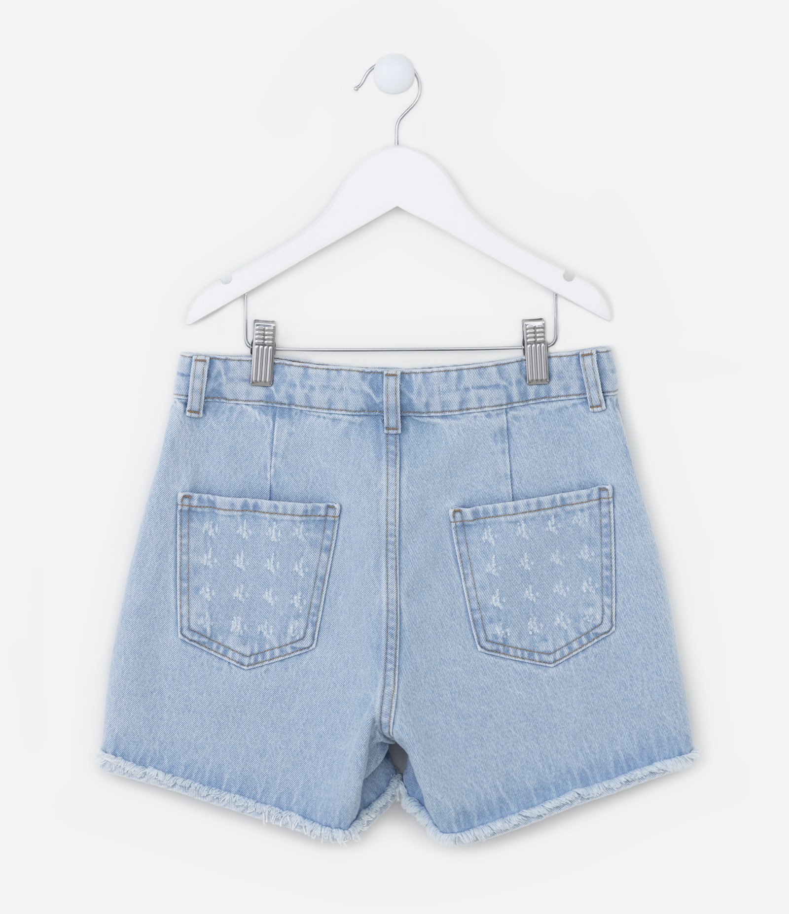 Short Infantil em Jeans com Puídos e Barra a Fio - Tam 5 a 14 Anos Azul 2
