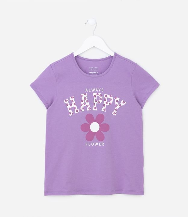 Camiseta Infantil com Lettering Happy - Tam 5 A 14 Anos