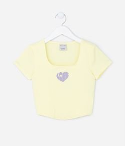 Blusa Cropped Infantil com Bordado Love - Tam 7 a 14 Anos
