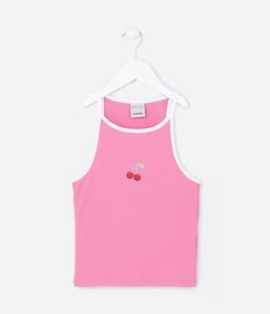 Regata Infantil Canelada com Estampa de Cerejinhas - Tam 5 a 14 Anos