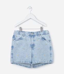 Short Infantil Jeans com Bordado de Mini Florzinhas - Tam 5 A 14 Anos