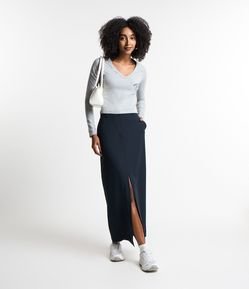 Saia New Midi em Alfaiataria com Fenda Frontal