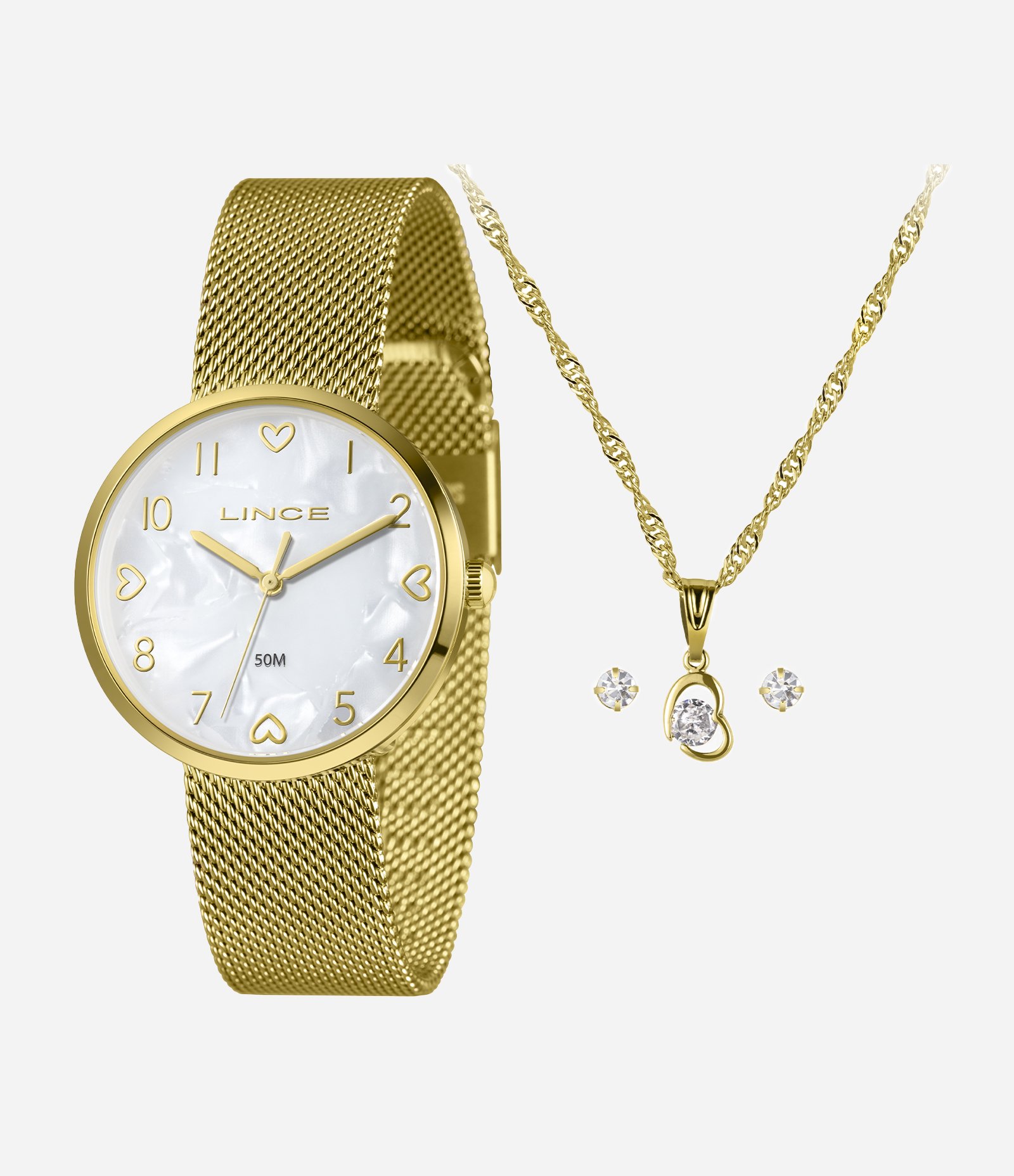 Kit Relógio Lince Feminino Analógico  Dourado 1