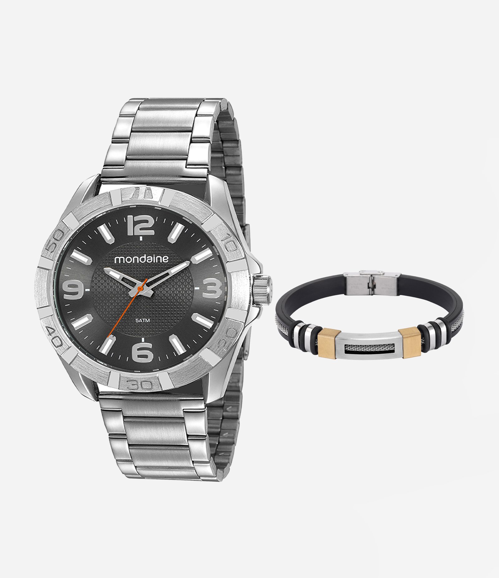 Kit Relógio Mondaine Masculino Analógico   Prata 4