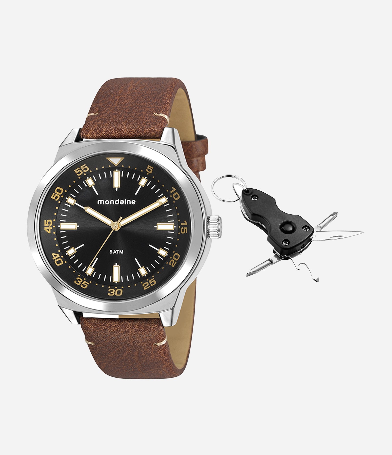 Kit Relógio Mondaine Masculino Analógico  Marrom 4