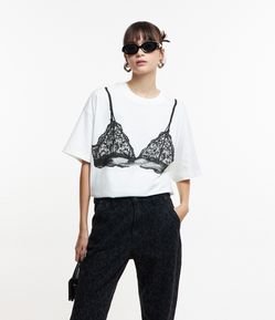 Camiseta Alongada em Algodão com Estampa Lingerie