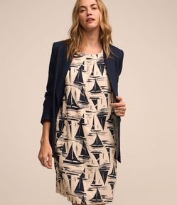 Vestido em Viscose com Estampa Barquinhos a Vela