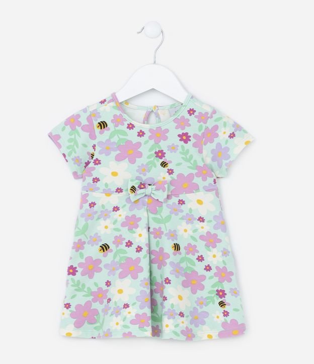 Vestido Infantil em Algodão com Laço Aplicado - Tam 0 a 18 meses