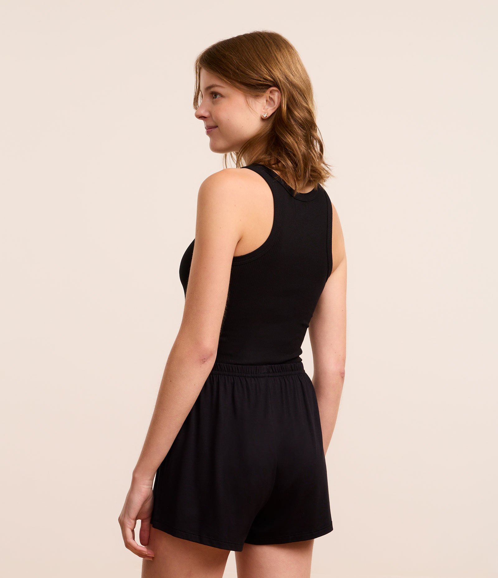 Pijama Short Doll em Ribana com Botões Preto 4