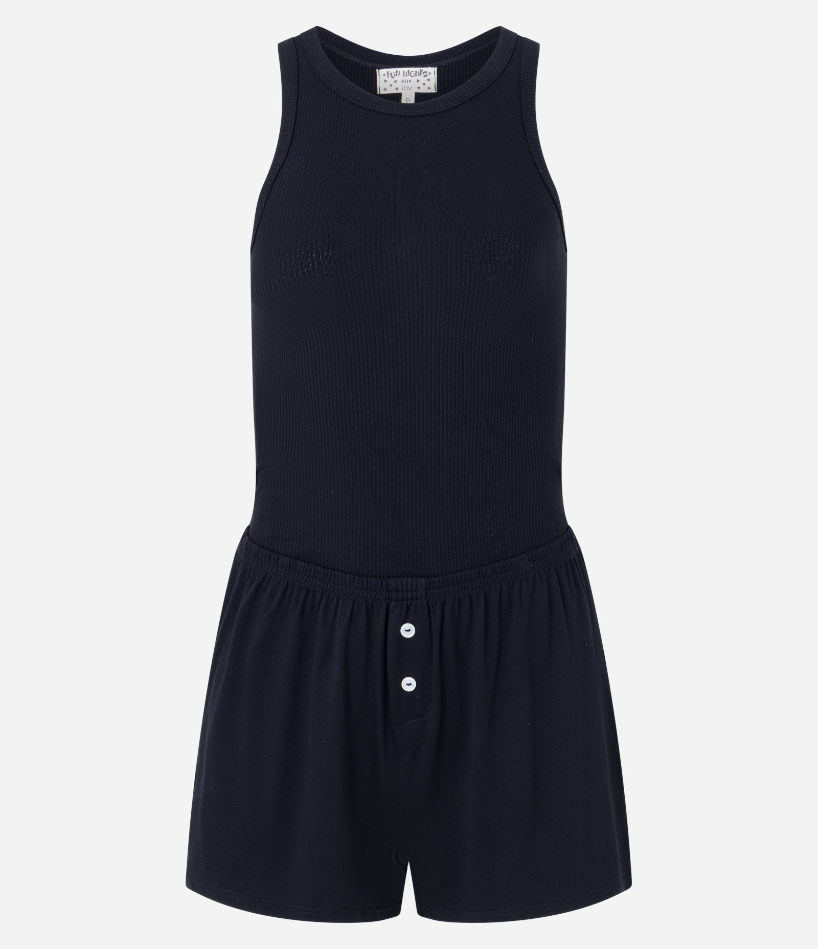 Pijama Short Doll em Ribana com Botões Preto 5