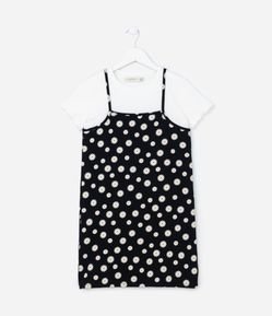 Vestido Infantil em Algodão com Sobreposição - Tam  5 a 14 Anos
