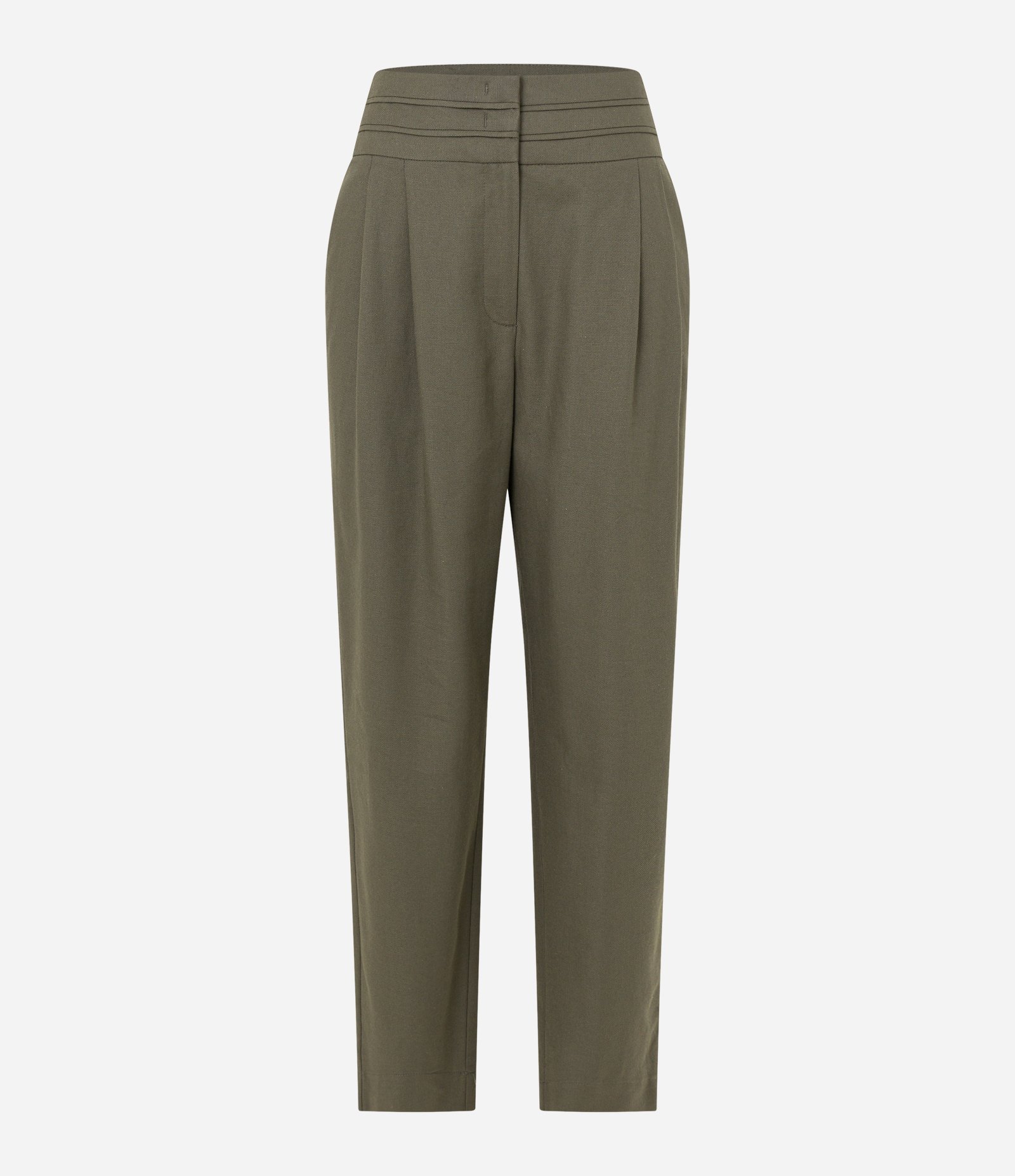 Calça Cenoura em Sarja com Recortes no Cós e Pregas Verde 5