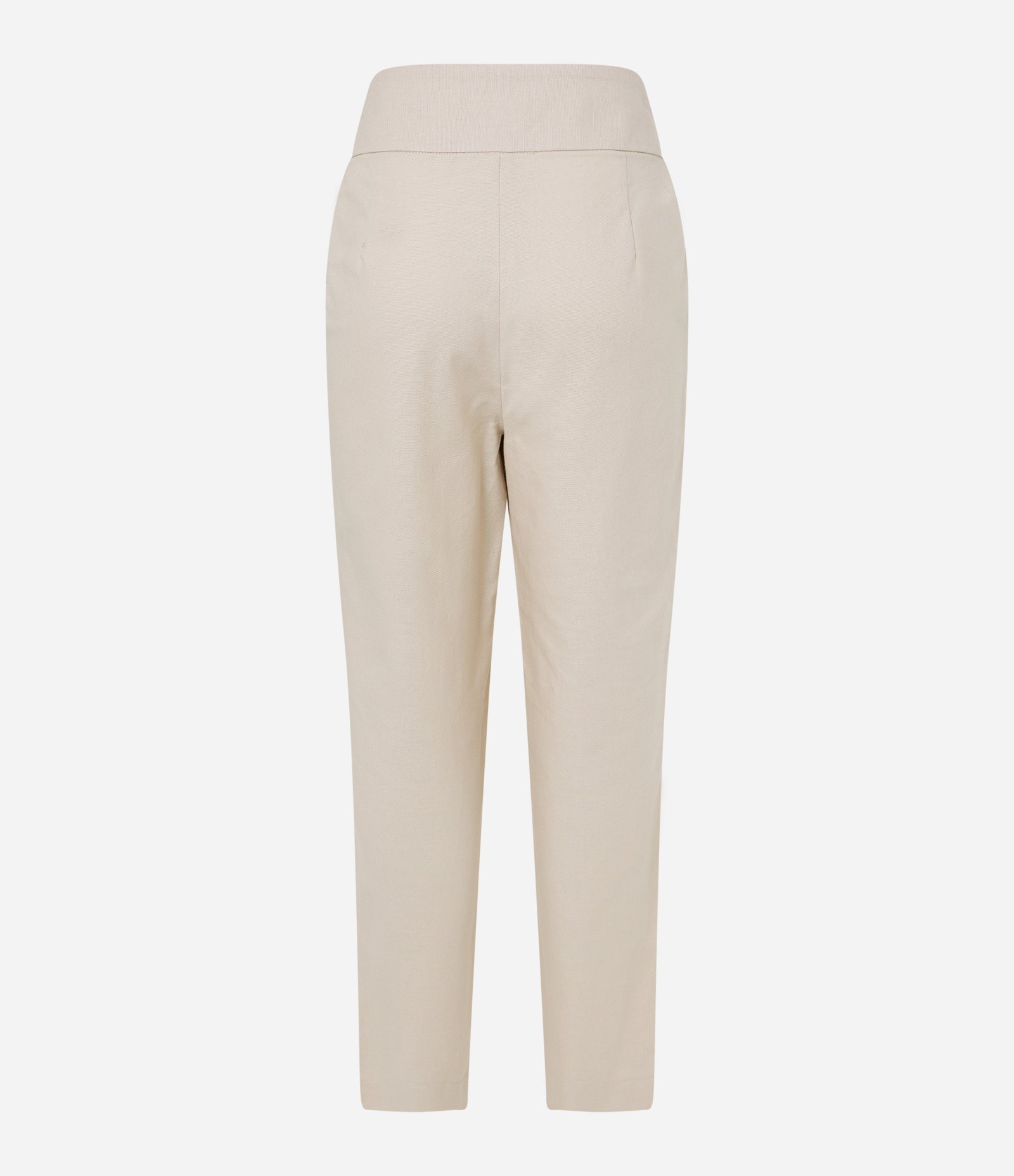 Calça Cenoura em Sarja com Recortes no Cós e Pregas Bege 6