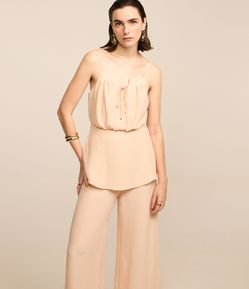 Macacão Reto em Viscose com Camada Sobreposta na Cintura